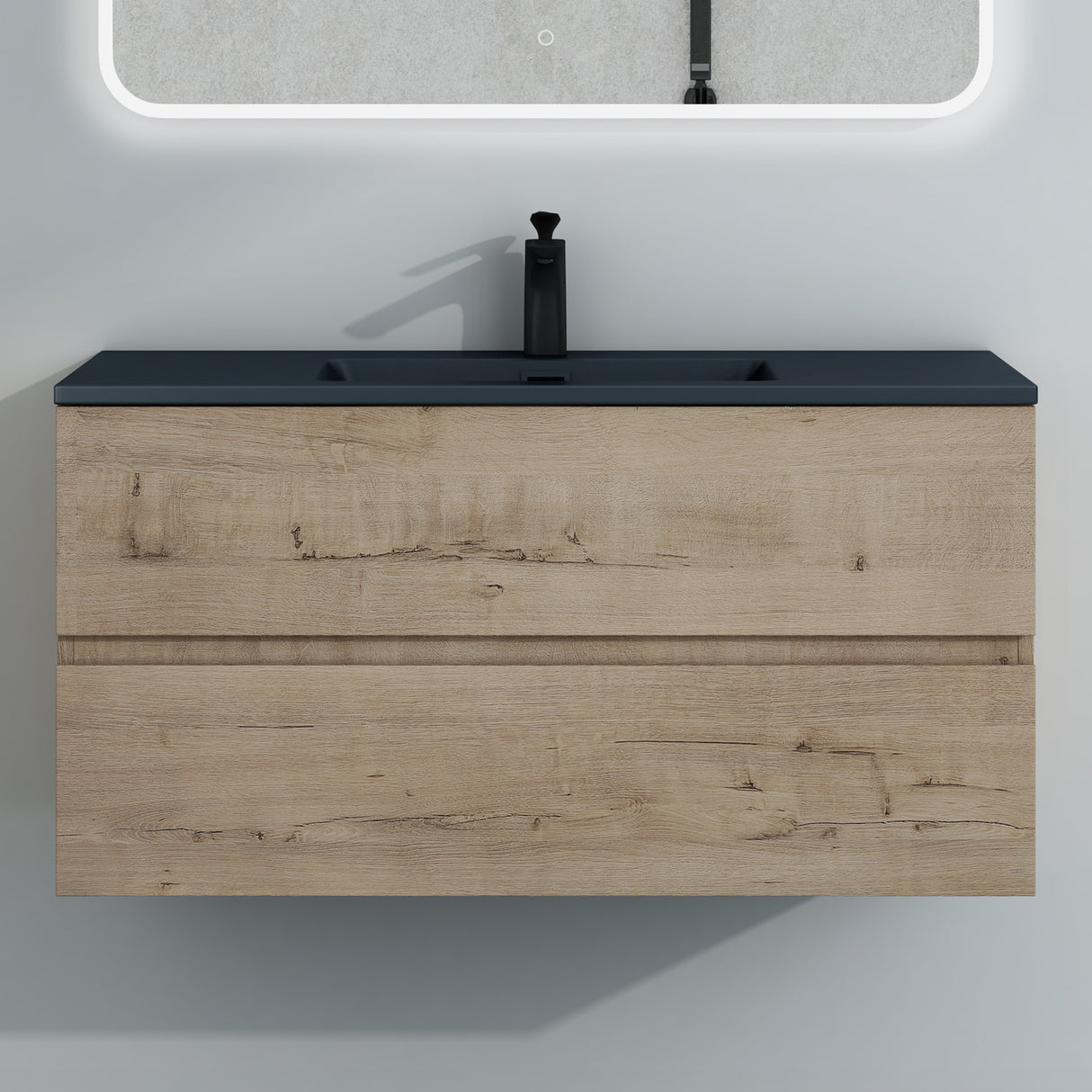 glasvilla Badmöbel-Set Waschtisch mit Unterschrank Mineralguss Waschbecken in Anthrazit Waschbeckenunterschrank  2-Schubladen Soft-Close Aqualis