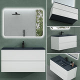 glasvilla Badmöbel-Set Waschtisch mit Unterschrank Mineralguss Waschbecken in Anthrazit Waschbeckenunterschrank  2-Schubladen Soft-Close Aqualis