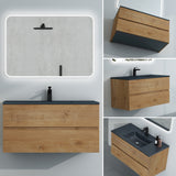 glasvilla Badmöbel-Set Waschtisch mit Unterschrank Mineralguss Waschbecken in Anthrazit Waschbeckenunterschrank  2-Schubladen Soft-Close Aqualis