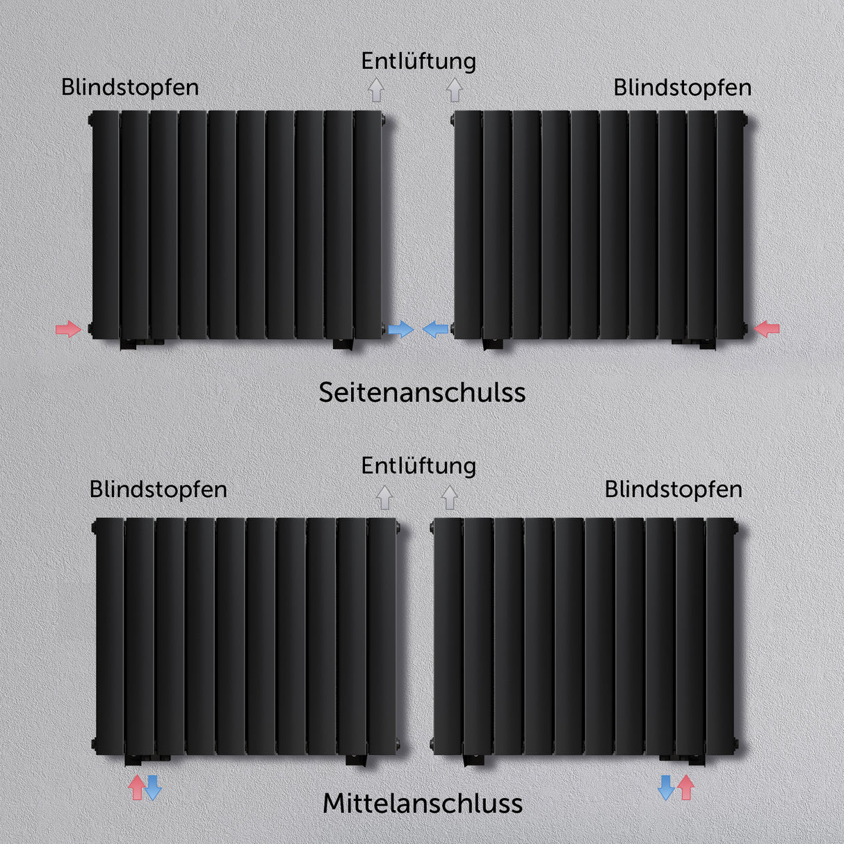 glasvilla Badheizkörper flach Mittelanschluss und Seitenanschluss Paneelheizkörper Badheizung Einlagig aus Stahl FV