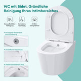 glasvilla Hänge WC Toilette Wand-WC Spülrandlos Weiß aus Keramik Wandmontage mit Absenkautomatik