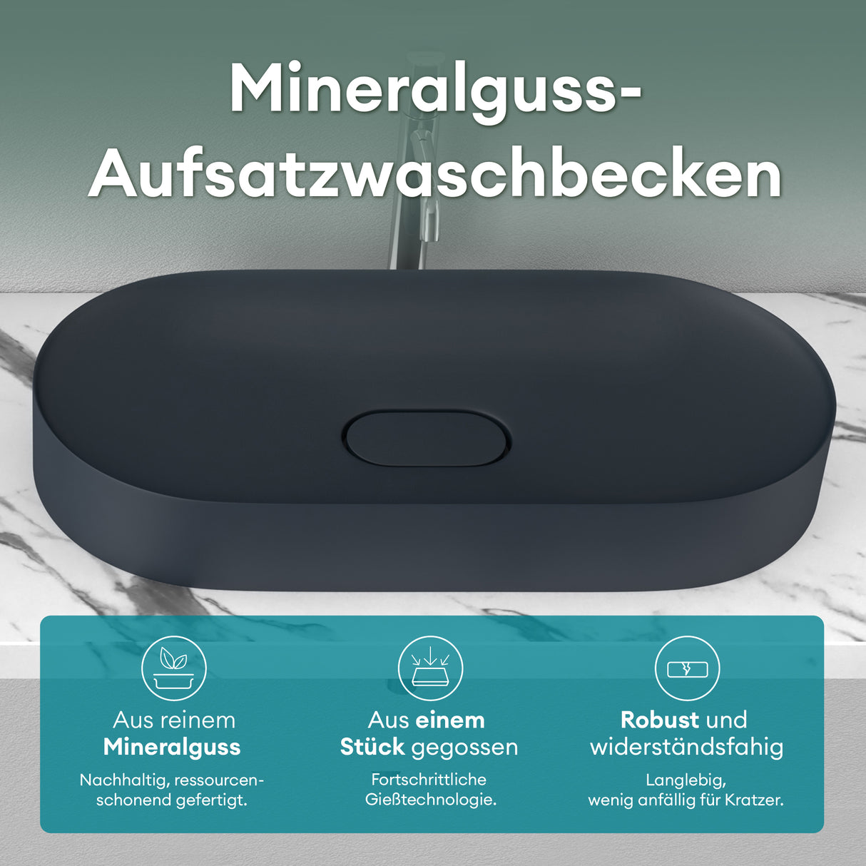 glasvilla Waschbecken Aufsatzwaschbecken Waschschale aus Mineralguss inkl. Nano-Versiegelung Col826