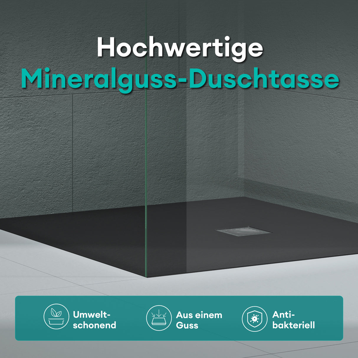 glasvilla Duschwanne Duschtasse aus Mineralguss Mineralgusswan DIN-Anschlüsse Geoma09