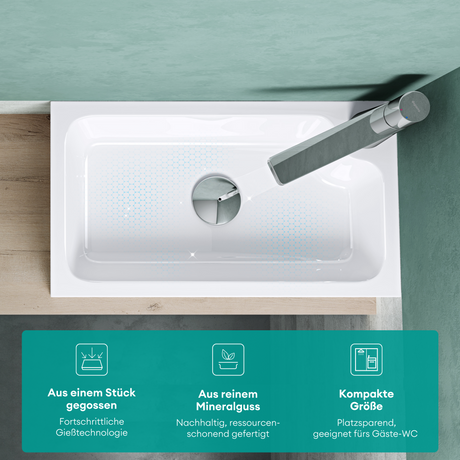 glasvilla Waschbecken Gäste WC Aufsatzwaschbecken mit Hahnloch 46x26x11cm Mineralguss Eckig Klein Waschschale Waschplatz Col101