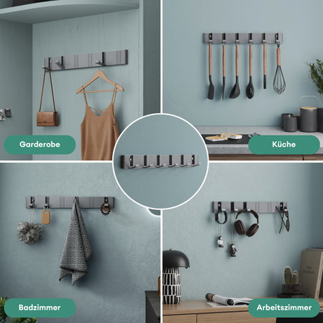 glasvilla Kleiderhaken ohne Bohren Wandgarderobe Wandhaken aus Edelstahl Garderobenleiste Garderobenhaken Stalo-04+05