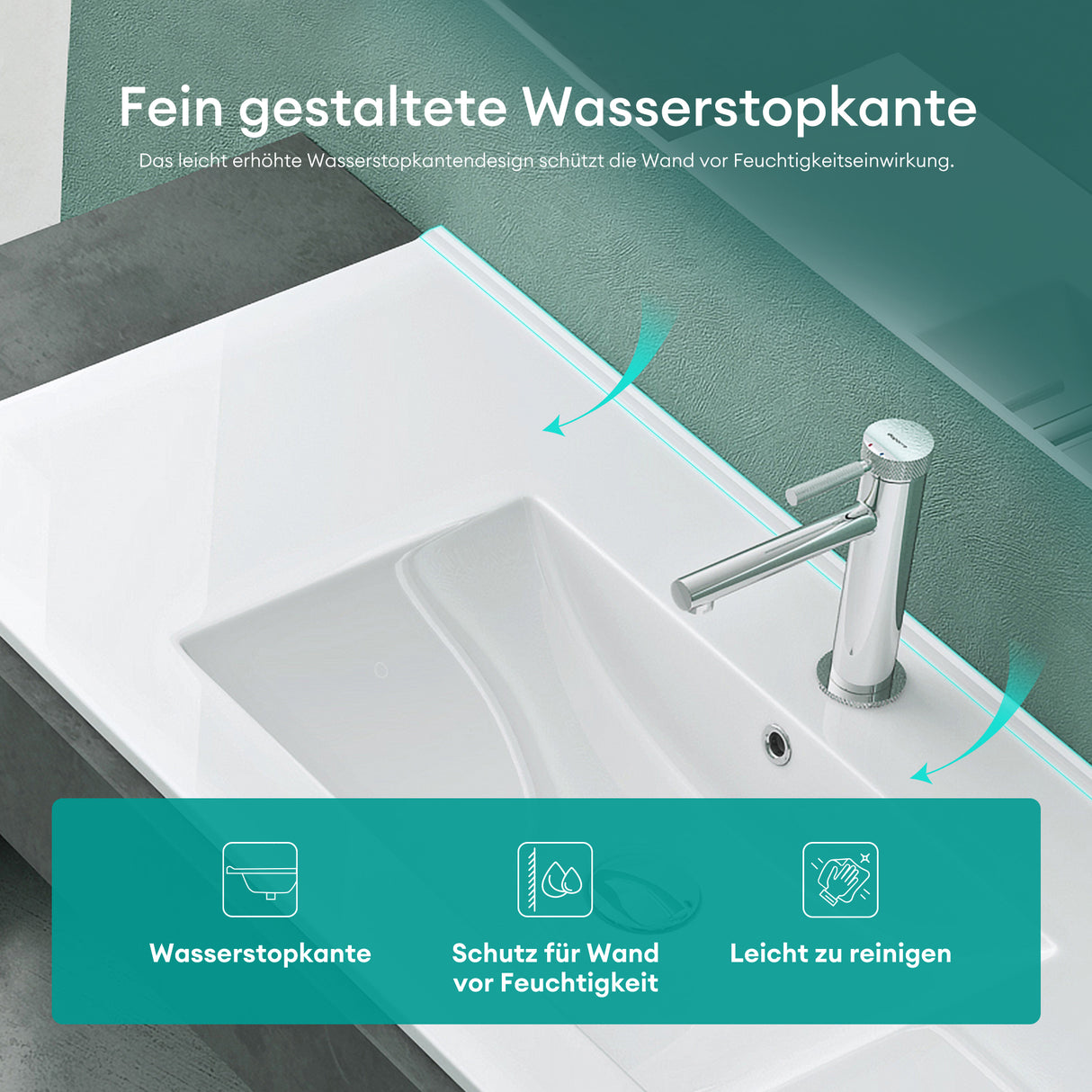 glasvilla Waschbecken Einbauwaschbecken Waschtisch Weiß glänzend aus Keramik inkl. Nano-Beschichtung Rechteckig Brüssel911