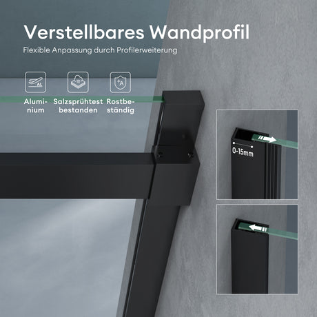 glasvilla Duschkabine mit Schiebetür Duschabtrennung 8mm ESG-Sicherheitsglas Nano-Beschichtung Hebe-Senk-Mechanismus Rav19 Schwarz