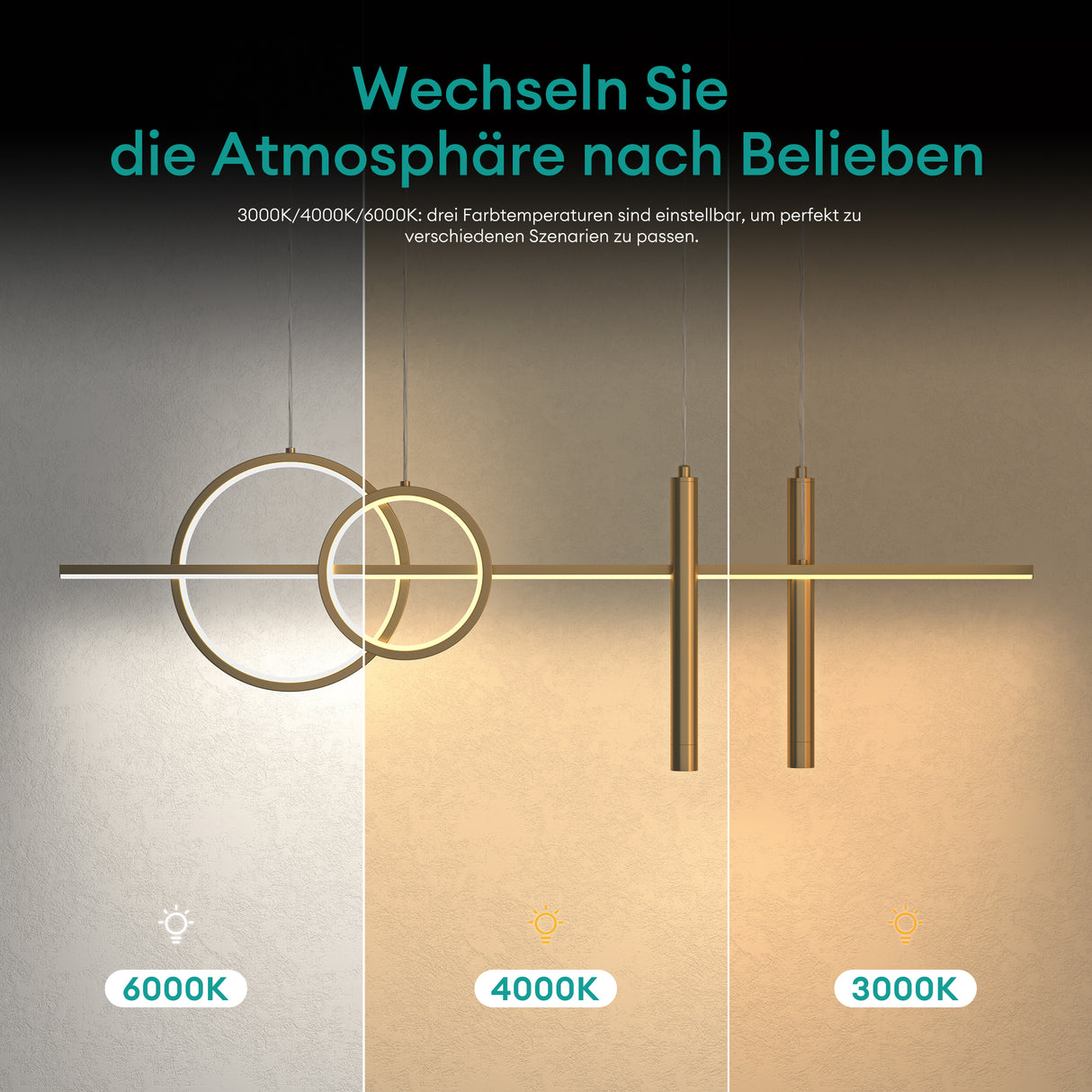 glasvilla Pendelleuchte 100cm LED Hängelampe Linear design 3000K/4000K/6000K Verstellbares Kabel 38W Hängeleuchte für Esszimmer Wohnzimmer Schlafzimmer