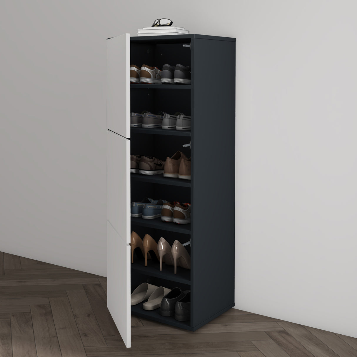 glasvilla Schuhschrank Schuhkommode mit 3 Schränken BTH: 45x36x120 cm Schuhregal Möbel Schuhschrank02