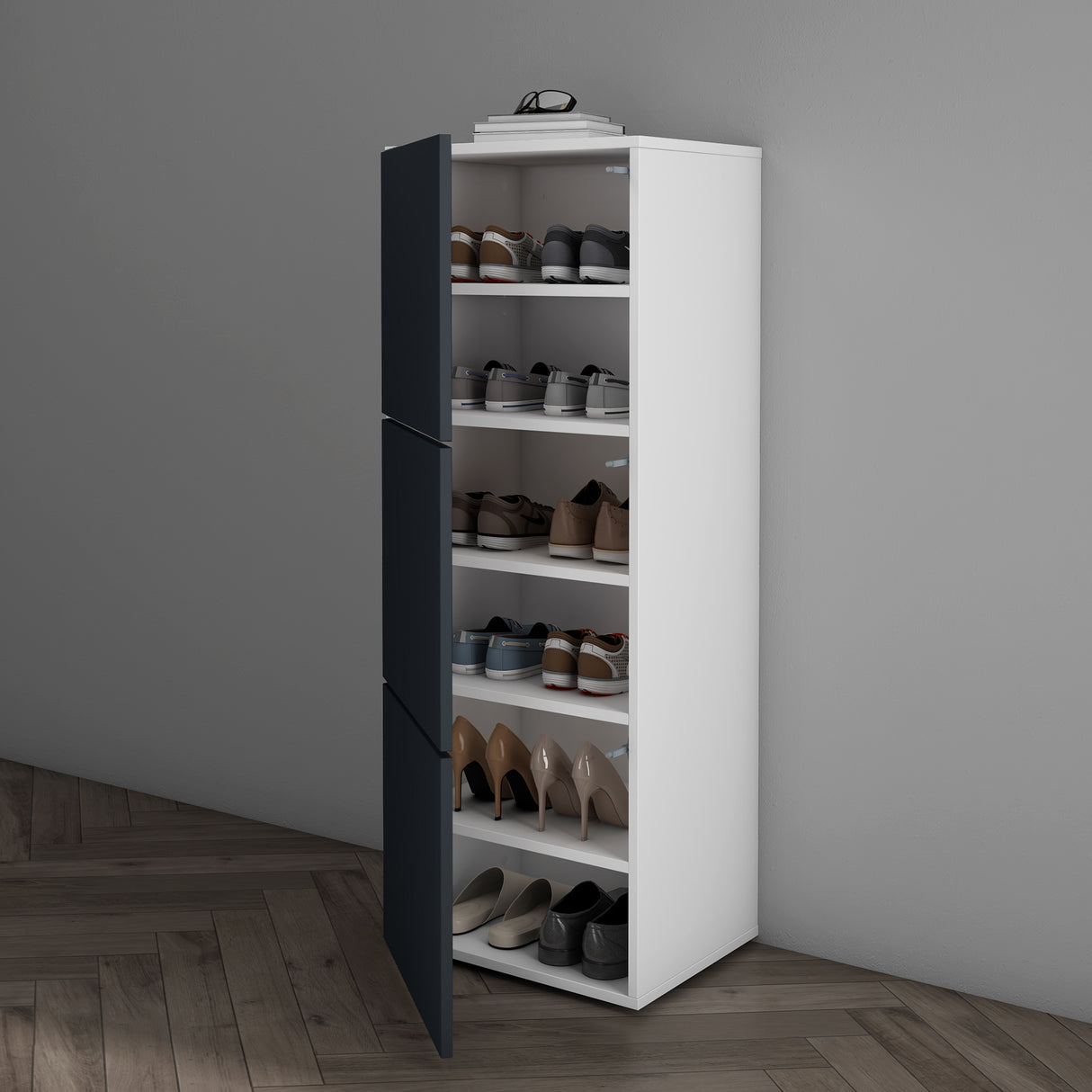 glasvilla Schuhschrank Schuhkommode mit 3 Schränken BTH: 45x36x120 cm Schuhregal Möbel Schuhschrank02