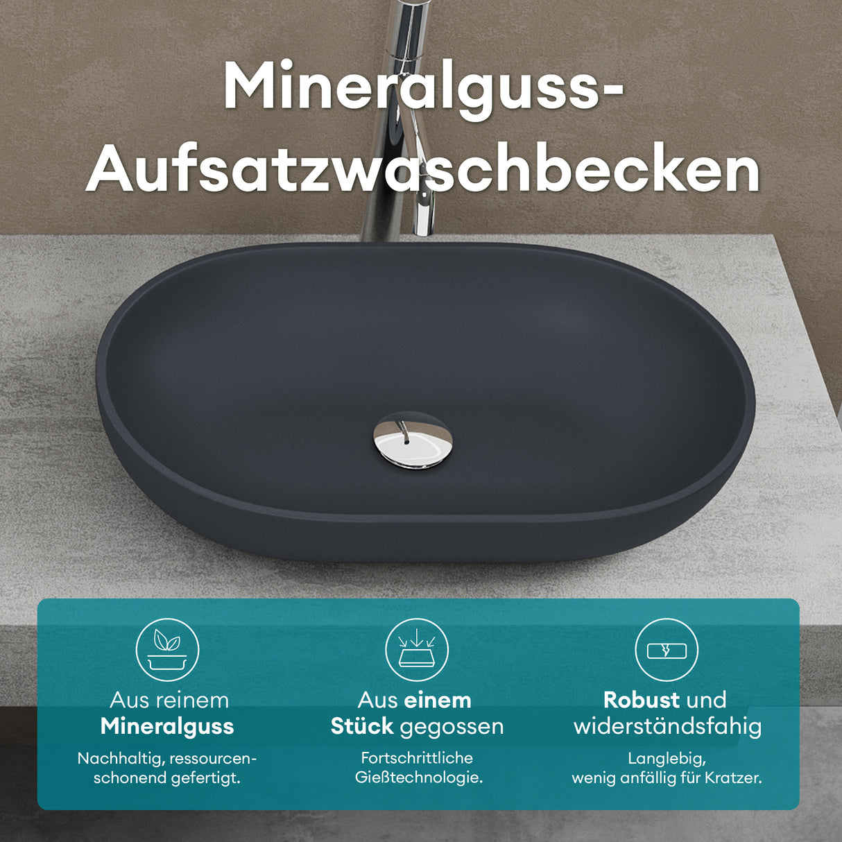 glasvilla Waschbecken Mineralguss Aufsatzwaschbecken Waschschale Col808