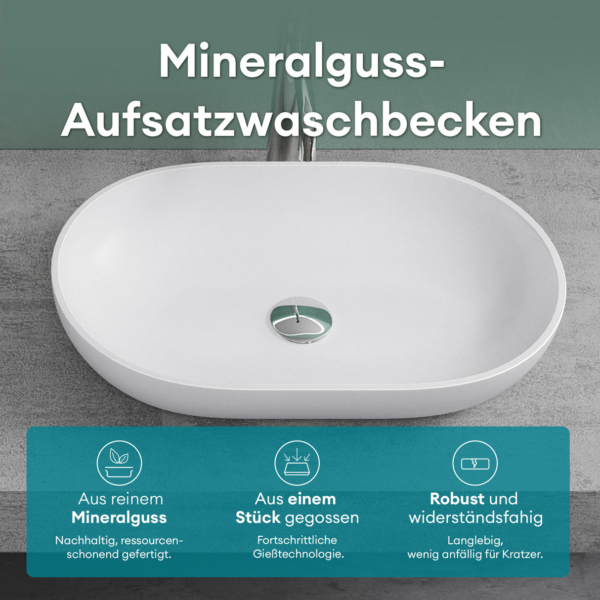 glasvilla Waschbecken Mineralguss Aufsatzwaschbecken Waschschale Col808