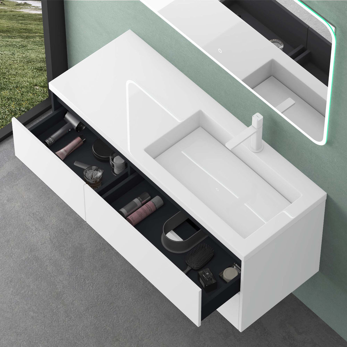 glasvilla Badmöbelset 120cm Waschbeckenunterschrank Waschtisch mit Unterschrank  Soft-Close 4 Schubladen Badezimmermöbel Moment