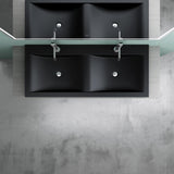 glasvilla Waschbecken Einbauwaschbecken Waschtisch 2 Becken Mineralguss rechteckig 2 Armaturenlöcher Überlauffunktion Col03