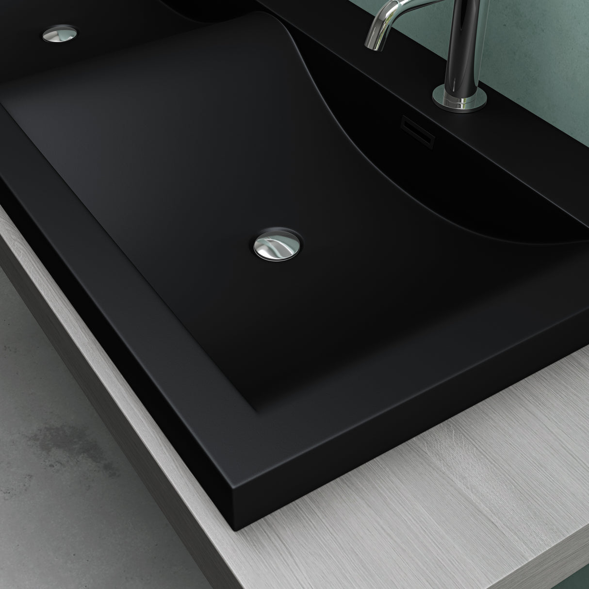 glasvilla Waschbecken Einbauwaschbecken Waschtisch 2 Becken Mineralguss rechteckig 2 Armaturenlöcher Überlauffunktion Col03