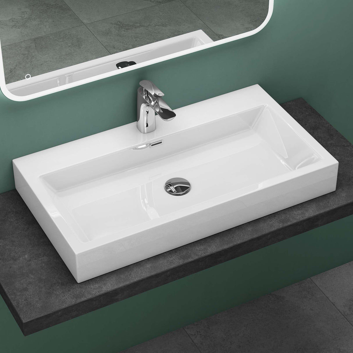 glasvilla Waschbecken Aufsatzwaschbecken Hängewaschbecken Waschschale Mineralguss Bad Eckig Col06