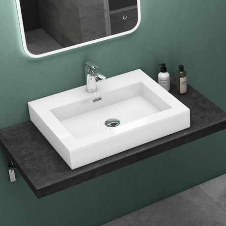 glasvilla Waschbecken Col18 Hängewaschtisch Aufsatzwaschbecken Mineralguss 1 Armaturenloch rechteckig