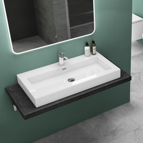 glasvilla Waschbecken Col18 Hängewaschtisch Aufsatzwaschbecken Mineralguss 1 Armaturenloch rechteckig