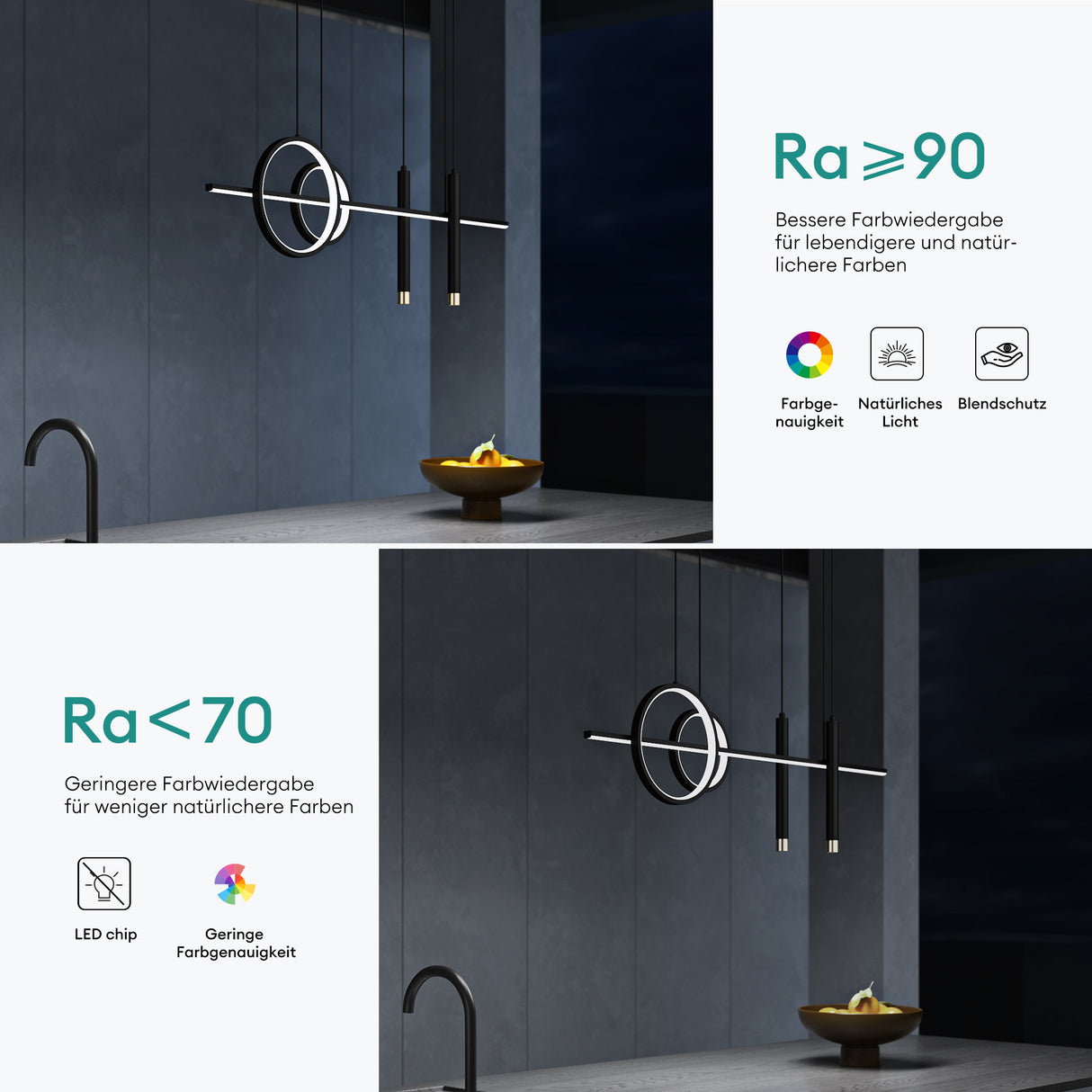 glasvilla Pendelleuchte 100cm LED Hängelampe Linear design 3000K/4000K/6000K Verstellbares Kabel 38W Hängeleuchte für Esszimmer Wohnzimmer Schlafzimmer