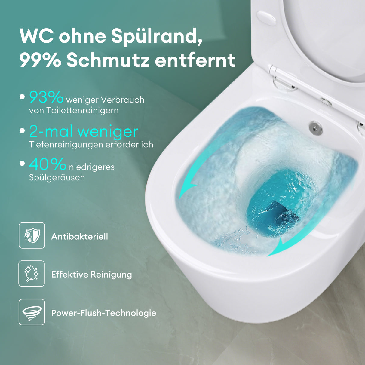 glasvilla Hänge WC Toilette Wand-WC Spülrandlos Weiß aus Keramik Wandmontage mit Absenkautomatik