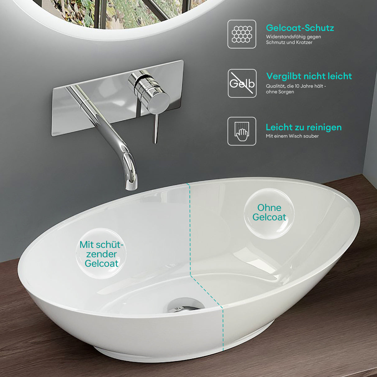 glasvilla Waschbecken Aufsatzwaschbecken Waschschale Waschtisch aus Mineralguss Oval Col807