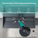 glasvilla Waschbecken Aufsatzwaschbecken Hängewaschbecken Hängewaschtisch inkl. Ablaufgarnitur Mineralguss Rechteckig Waschplatz col19