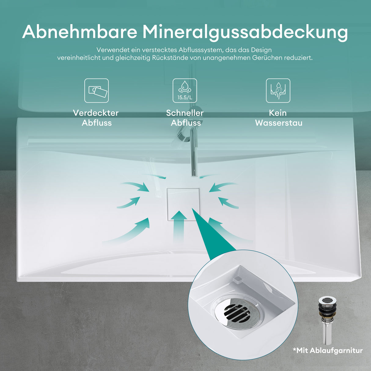 Lavabo Glasvilla, lavabo suspendu, lavabo à poser en matériau minéral moulé, Col810