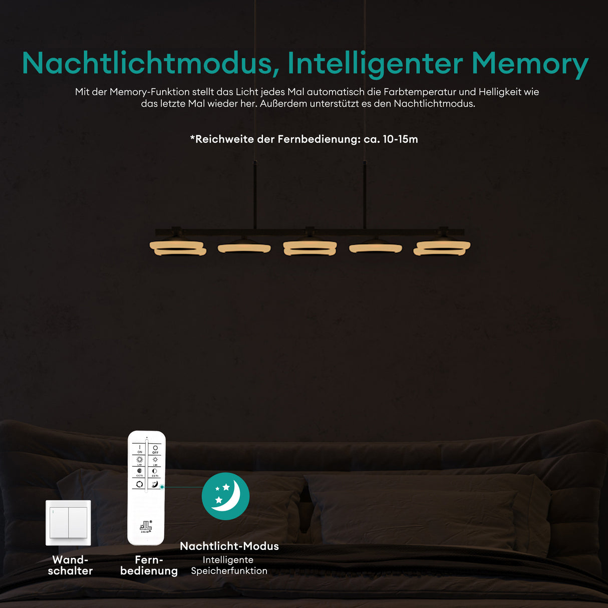 glasvilla Pendelleuchte 72cm LED Hängelampe Dimmbar mit Fernbedienung 3000K/4000K/6000K Verstellbares Kabel 32W matt Schwarz Hängeleuchte für Esszimmer Wohnzimmer Schlafzimmer