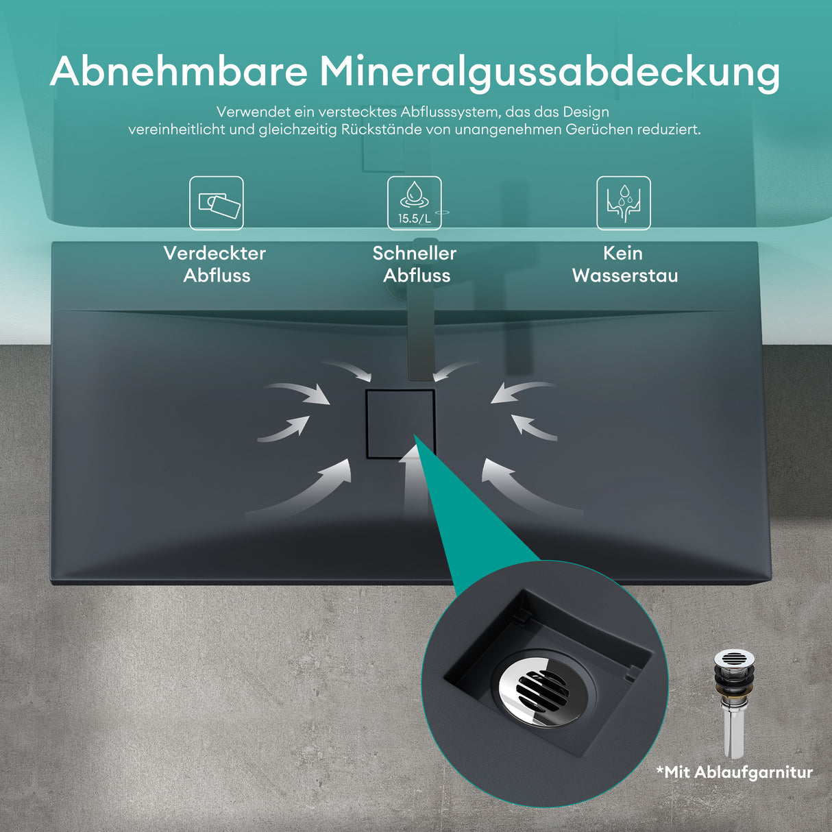 Lavabo Glasvilla, lavabo suspendu, lavabo à poser en matériau minéral moulé, Col810