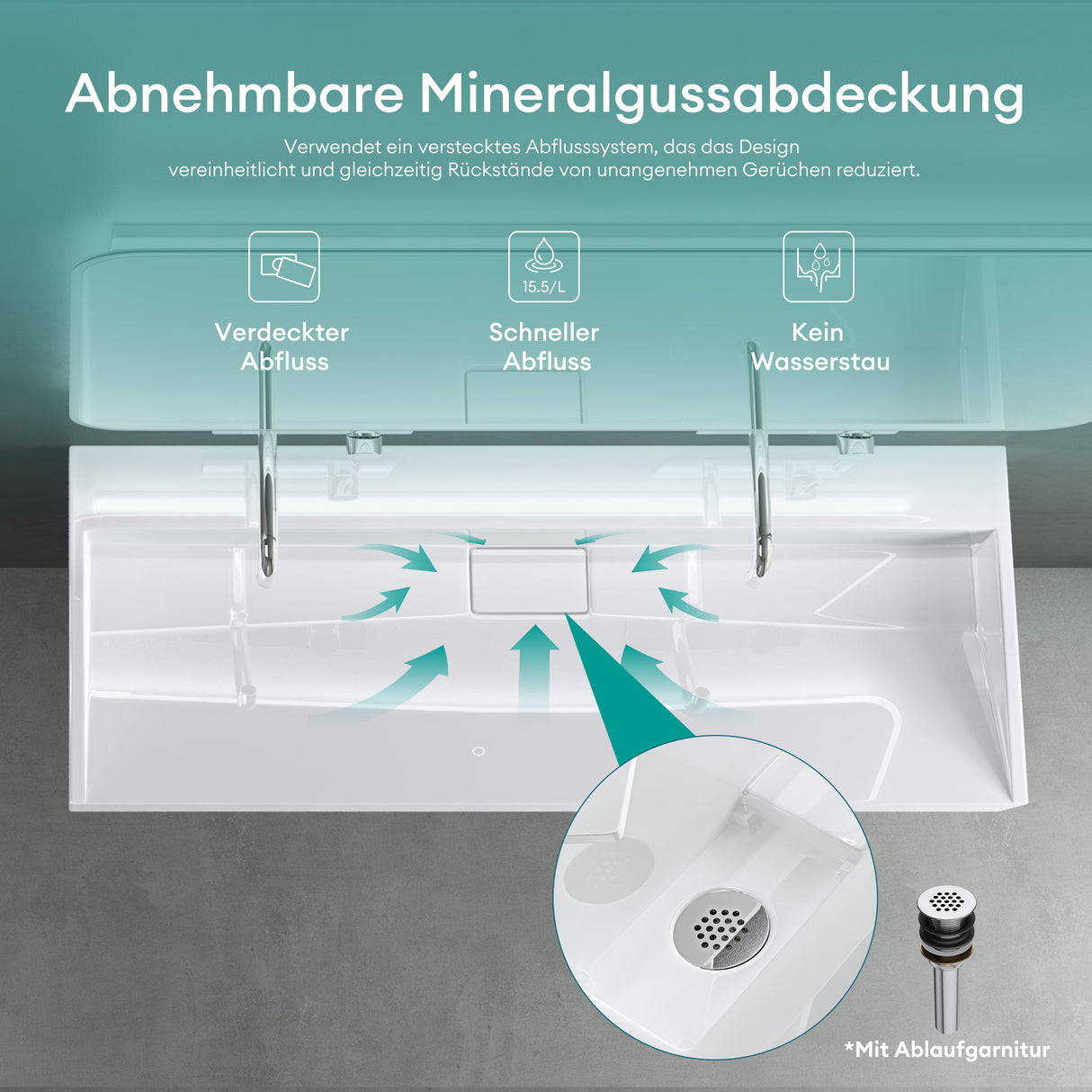 glasvilla Waschbecken Aufsatzwaschbecken Hängewaschbecken Hängewaschtisch inkl. Ablaufgarnitur Mineralguss Rechteckig Waschplatz col19