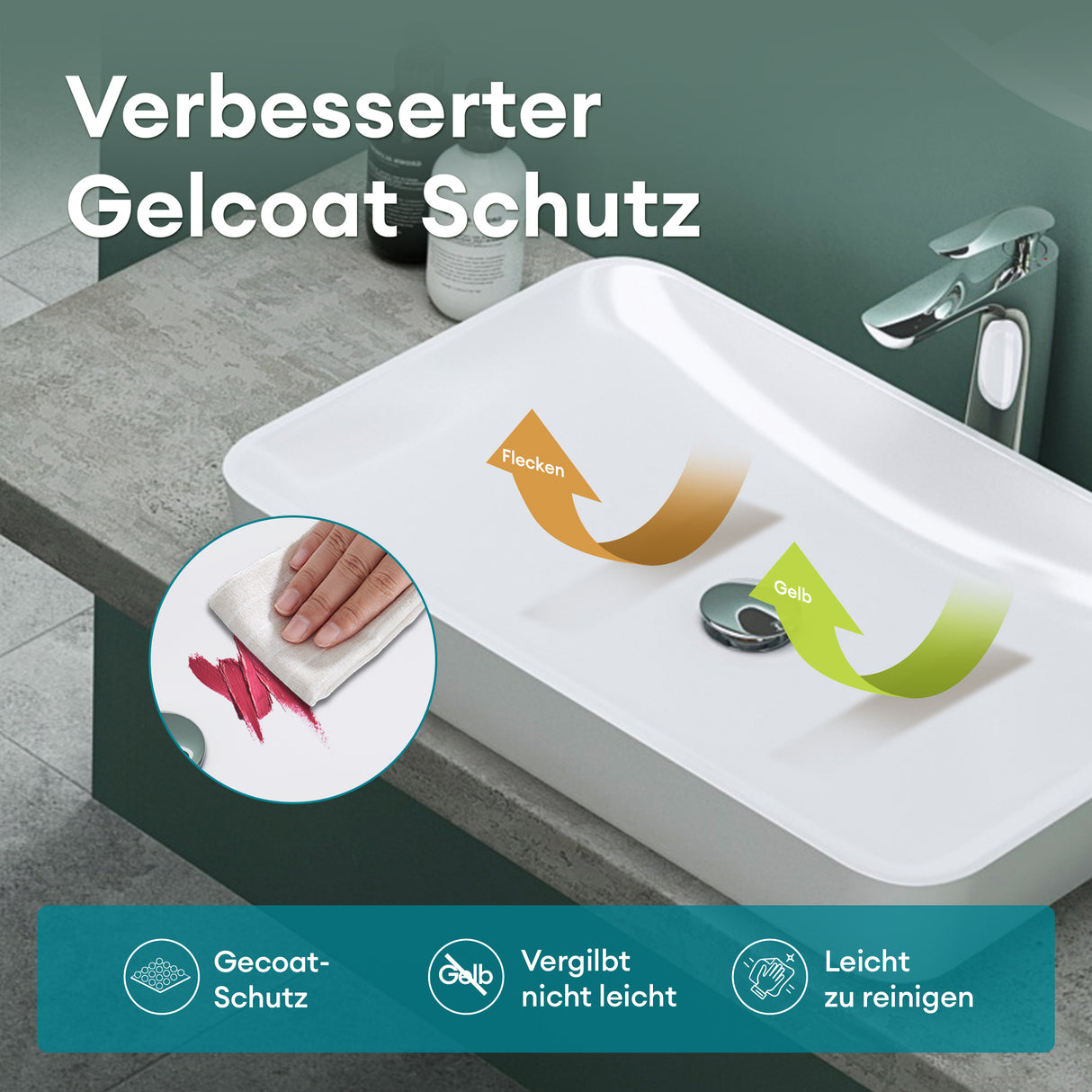 glasvilla Waschbecken Aufsatzwaschbecken aus Mineralguss Waschschale Waschtisch inkl. Standard DIN-Anschlüsse Col815