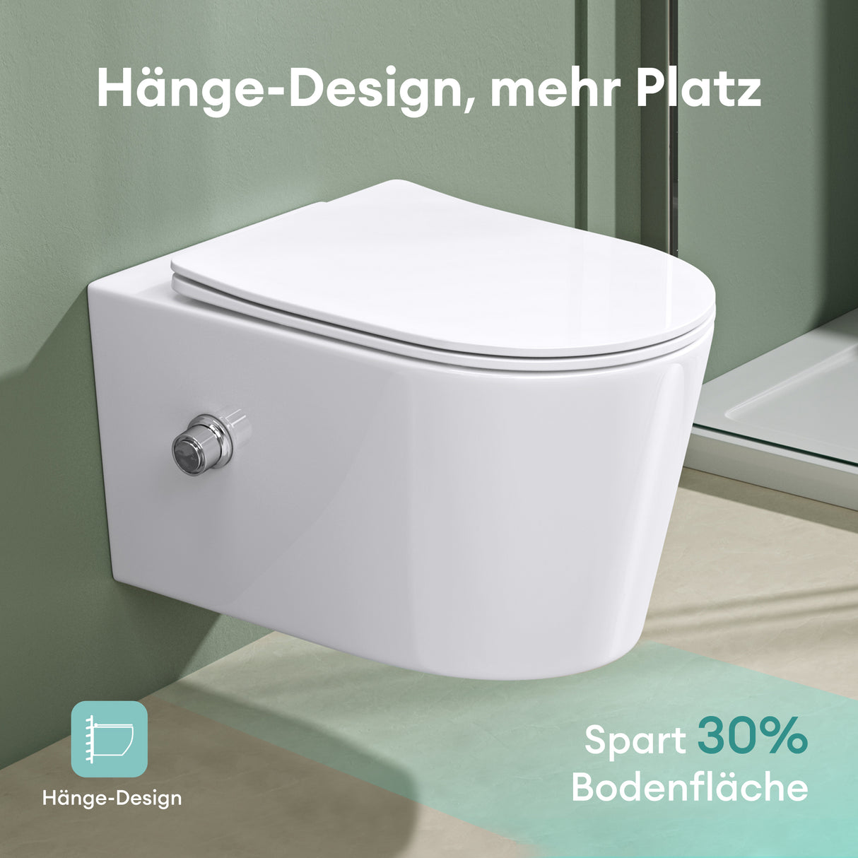 glasvilla Hänge WC Toilette Wand-WC Spülrandlos Weiß aus Keramik Wandmontage mit Absenkautomatik
