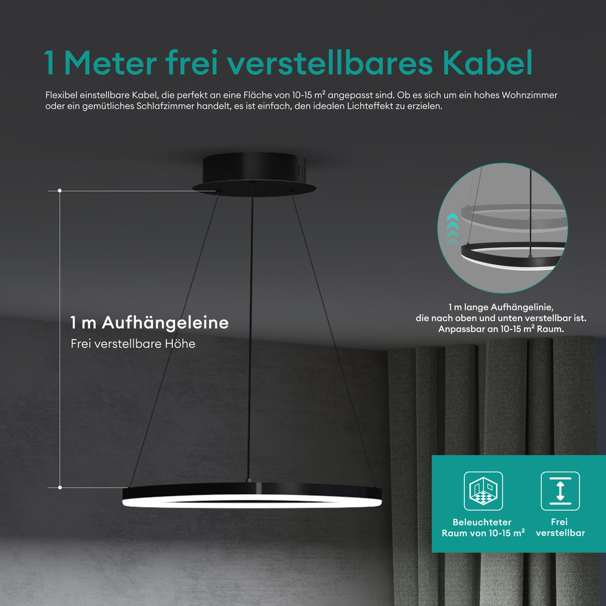 glasvilla Pendelleuchte 50cm LED Hängelampe Dynamisches Wellendesign 3000K/4000K/6000K Verstellbares Kabel 16W Hängeleuchte für Esszimmer Wohnzimmer Schlafzimmer