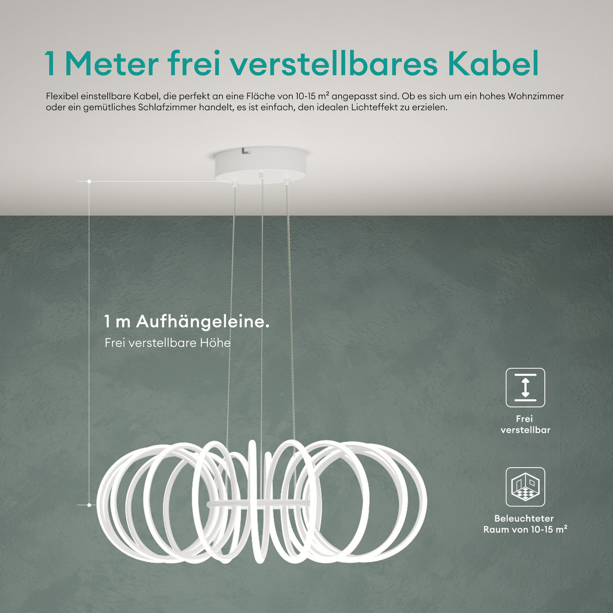 glasvilla Pendelleuchte Esstisch, 61cm LED Moderne Hängelampe Sandweiß, stufenlos dimmbar 3000K–6000K, höhenverstellbare Design 120W Esstischlampe mit Fernbedienung & Wandschalter Nuvora05