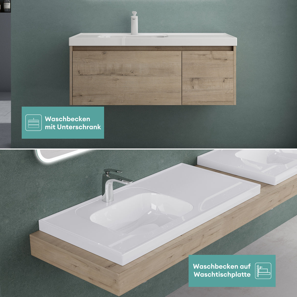 glasvilla Waschbecken Glänzend Weiß Einbauwaschbecken Waschtisch Mineralguss Rechteckig Waschplatz Col3601