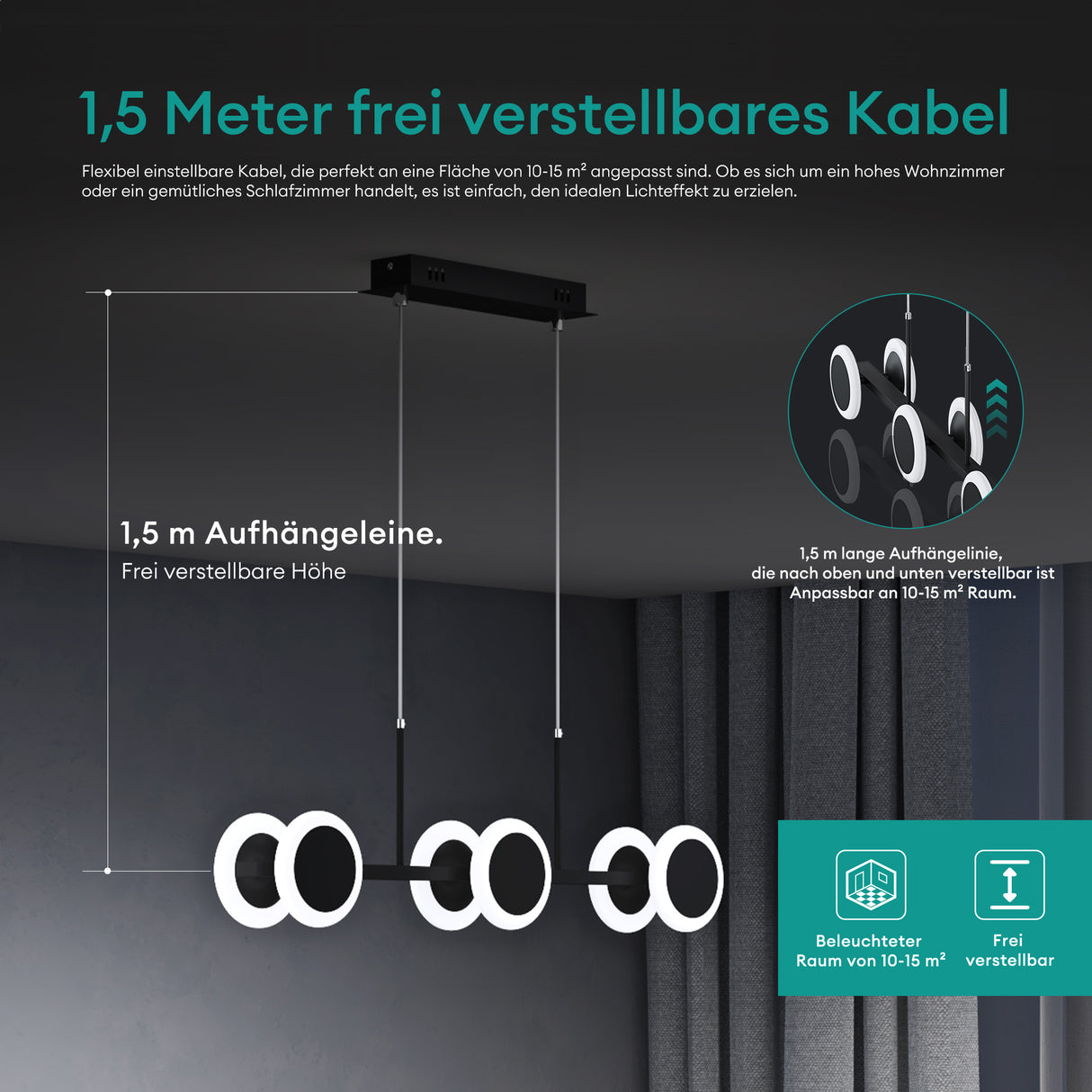 glasvilla Pendelleuchte LED Hängelampe Dimmbar mit Fernbedienung Verstellbares Kabel Hängeleuchte für Esszimmer Wohnzimmer Schlafzimmer