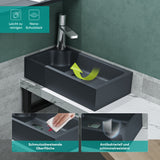 glasvilla Waschbecken Gäste WC Aufsatzwaschbecken mit Hahnloch 46x26x11cm Mineralguss Eckig Klein Waschschale Waschplatz Col101