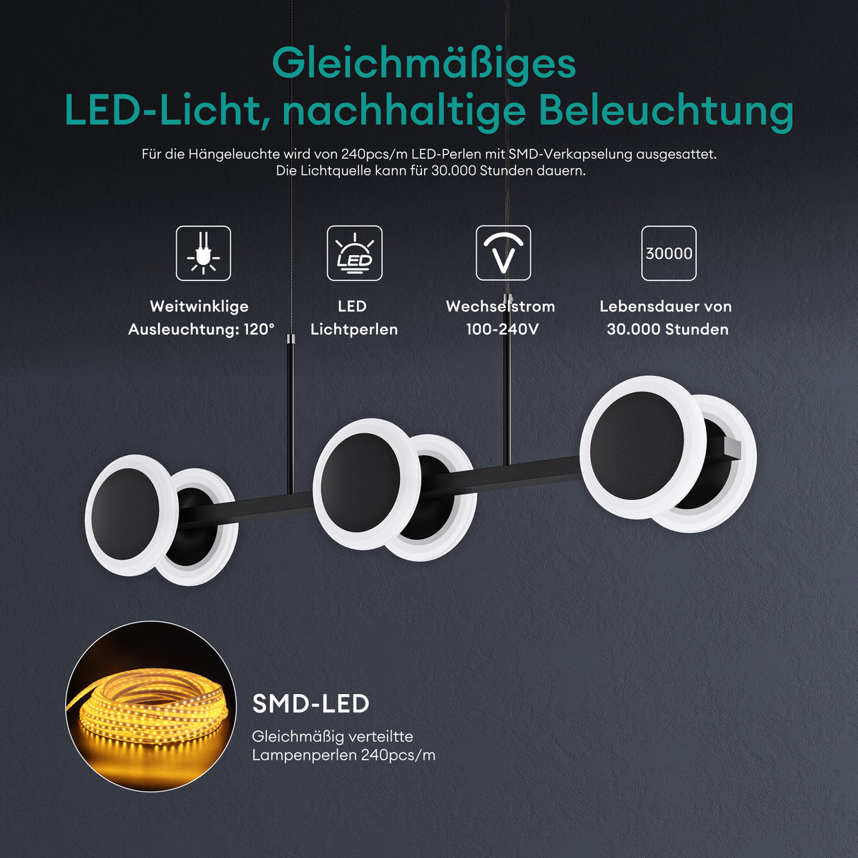 glasvilla Pendelleuchte 70cm LED Hängelampe Dimmbar mit Fernbedienung 3000K/4000K/6000K Verstellbares Kabel 24W matt Schwarz Hängeleuchte für Esszimmer Wohnzimmer Schlafzimmer