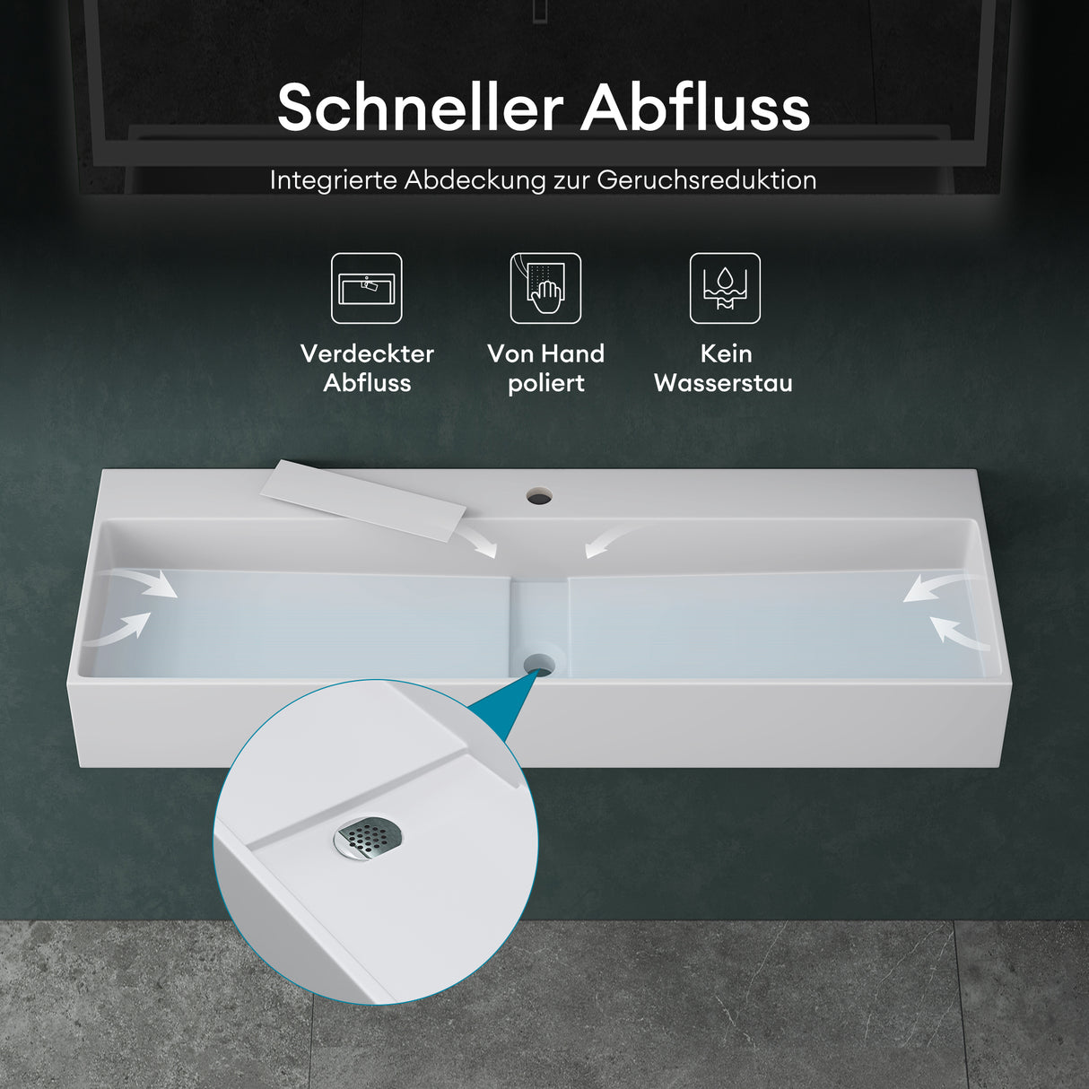 glasvilla Waschbecken Aufsatzwaschbecken Hängewaschbecken aus Mineralguss mit Armaturloch Col6028