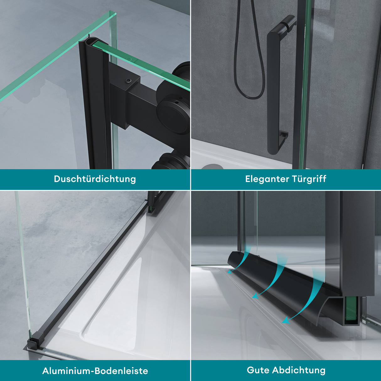 glasvilla Duschkabine mit Schiebetür Duschabtrennung 8mm ESG-Sicherheitsglas Nano-Beschichtung Hebe-Senk-Mechanismus Rav19 Schwarz