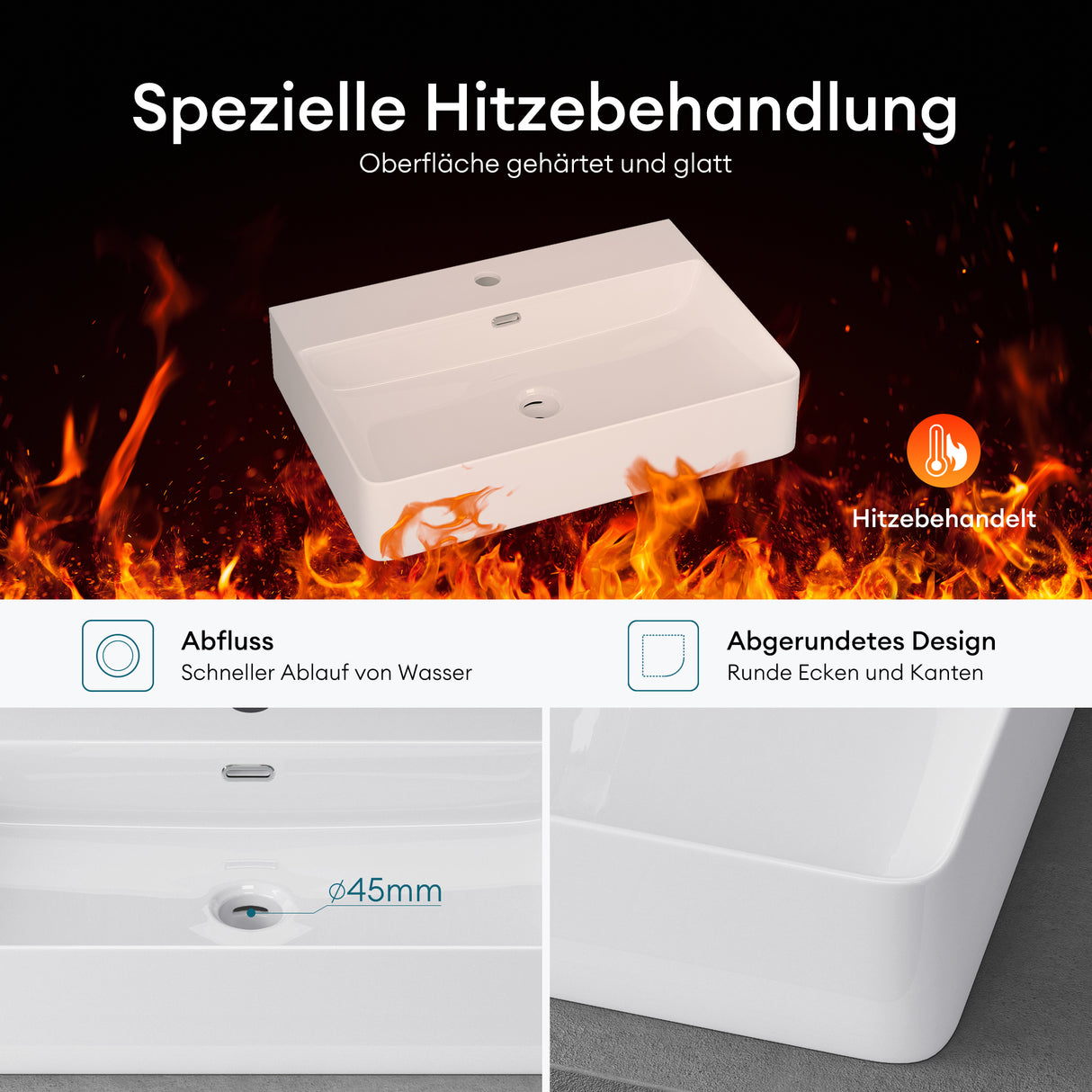 glasvilla Waschbecken Aufsatzwaschbecken Meissen201 Waschtisch aus Keramik inkl. Nano-Beschichtung