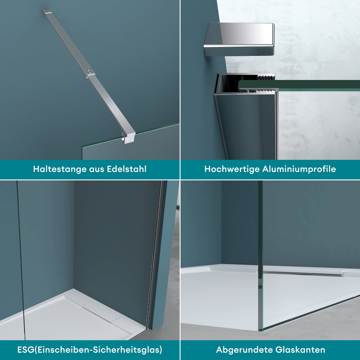 glasvilla Duschwand für Dusche Duschabtrennung Walk-In Dusche ESG-Sicherheitsglas 10mm NANO Glas Bremen2K