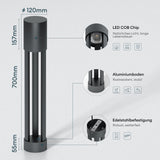 glasvilla Außenleuchte ⌀120xH700mm IP65 Wegeleuchte Außen | Pollerleuchte für Garten, 3000K Stehlampe Gartenlampe | Außenlampe Standleuchte 10W NeoForge