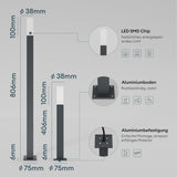glasvilla Außenleuchte IP65 Wegeleuchte Außen | Pollerleuchte für Garten, 3000K Stehlampe Gartenlampe | Außenlampe Standleuchte 3W Deus Lumina
