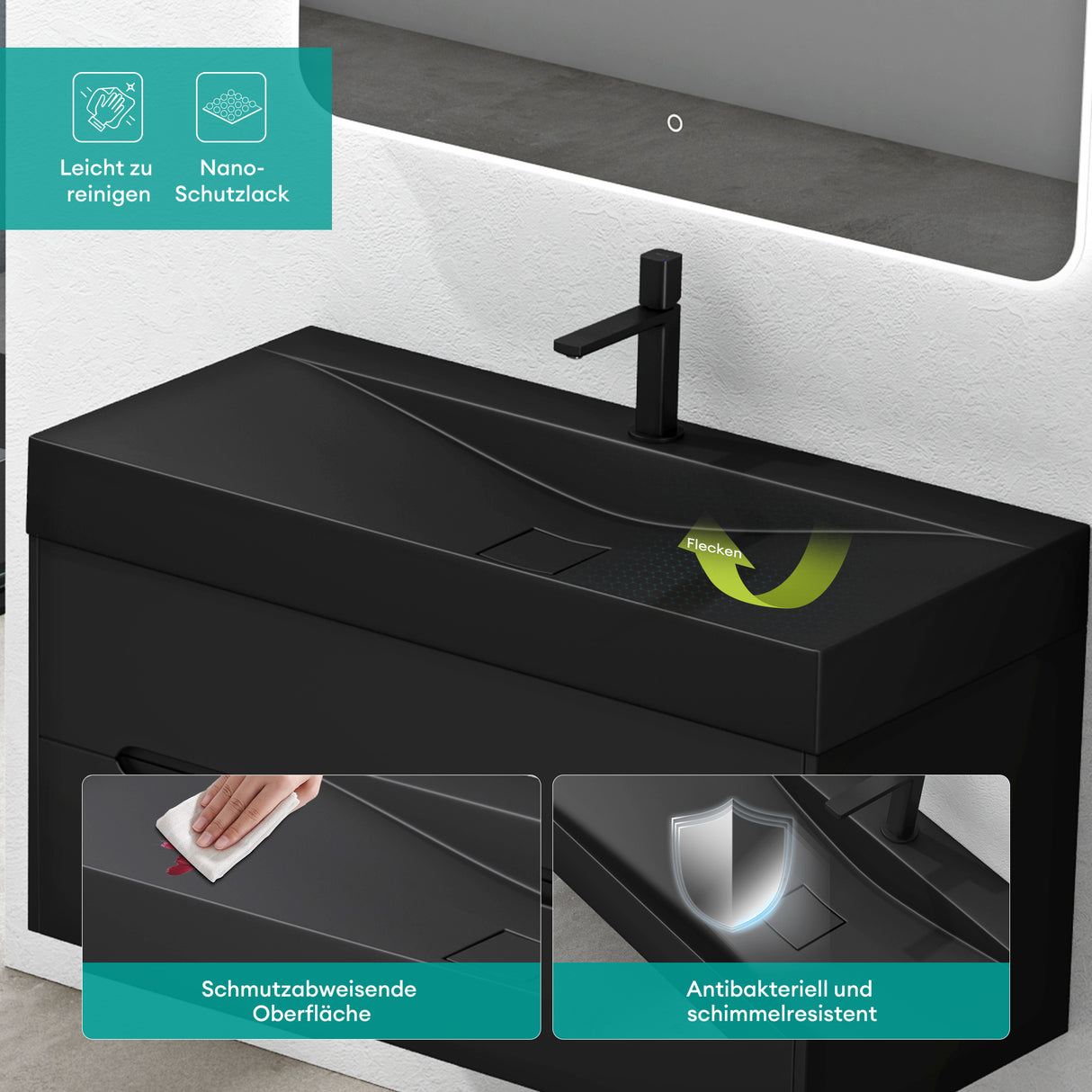 glasvilla Waschbecken Hängewaschtisch Aufsatzwaschschale aus Mineralguss Col810