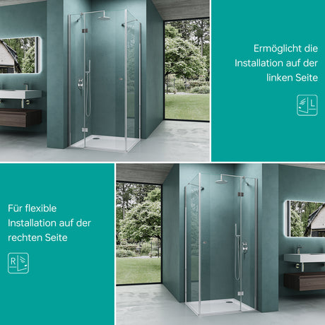 glasvilla Duschkabine 6mm Sicherheitsglas mit Easy-Clean durch NANO-Beschichtung Duschwand Duschabtrennung Ravenna05k-Plus