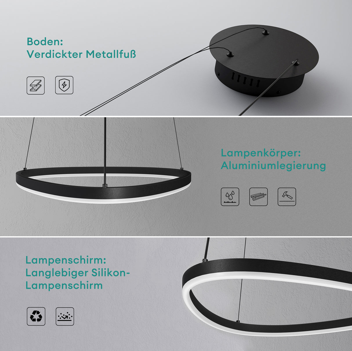 glasvilla Pendelleuchte 50cm LED Hängelampe Dynamisches Wellendesign 3000K/4000K/6000K Verstellbares Kabel 16W Hängeleuchte für Esszimmer Wohnzimmer Schlafzimmer