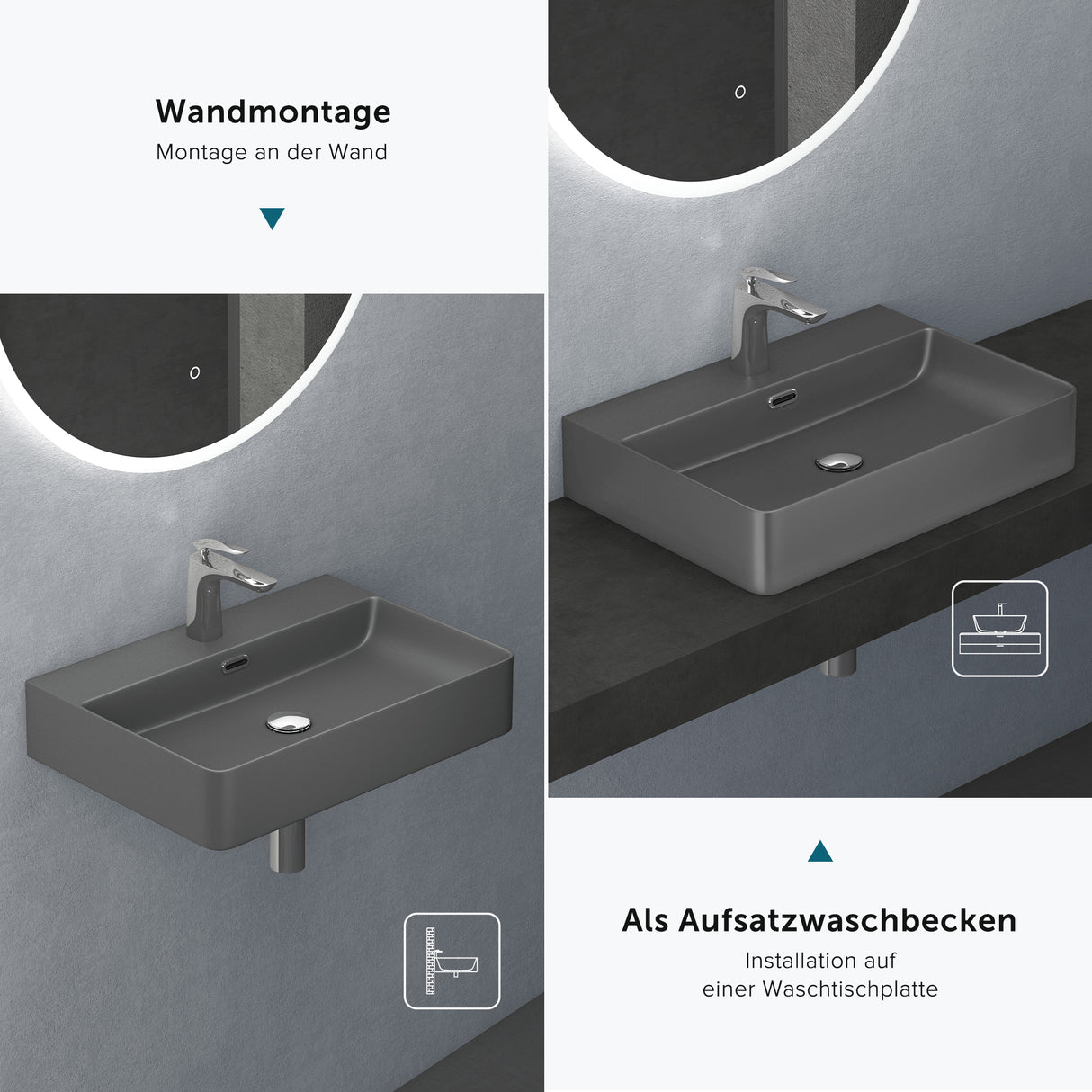 glasvilla Waschbecken Aufsatzwaschbecken Meissen201 Waschtisch aus Keramik inkl. Nano-Beschichtung