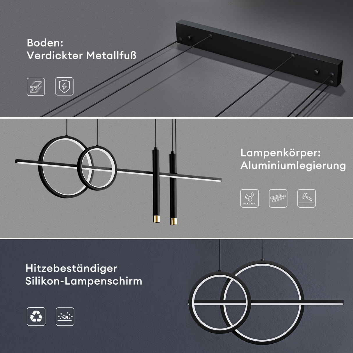 glasvilla Pendelleuchte 100cm LED Hängelampe Linear design 3000K/4000K/6000K Verstellbares Kabel 38W Hängeleuchte für Esszimmer Wohnzimmer Schlafzimmer