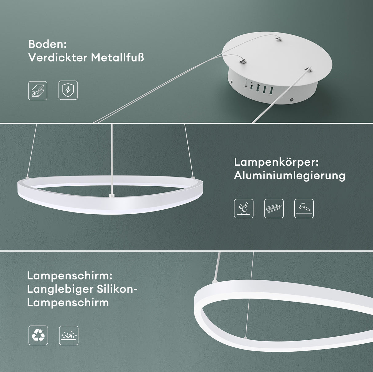 glasvilla Pendelleuchte LED Hängelampe Verstellbares Kabel Hängeleuchte für Esszimmer Wohnzimmer Schlafzimmer
